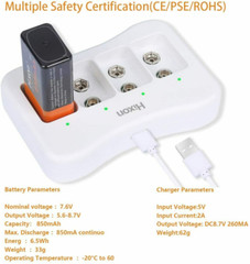 4PCS 850mAh 6F22 9V Li-ion Rechargeable Battery With Charger Lithium 9V Block