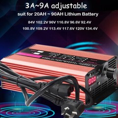 120V/96V/84V Li-ion LiFePo4 Lithium Battery Fast Charger 3A-9A Adjustable AEU