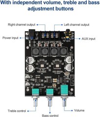 Efficient 2.0 Channel Bluetooth Amplifier with Treble Bass Adjustment Feature