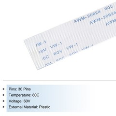Flexible Flat Cable 30 Pins 0.5mm Pitch 250mm FPC FFC Ribbon Cable, 5Pcs