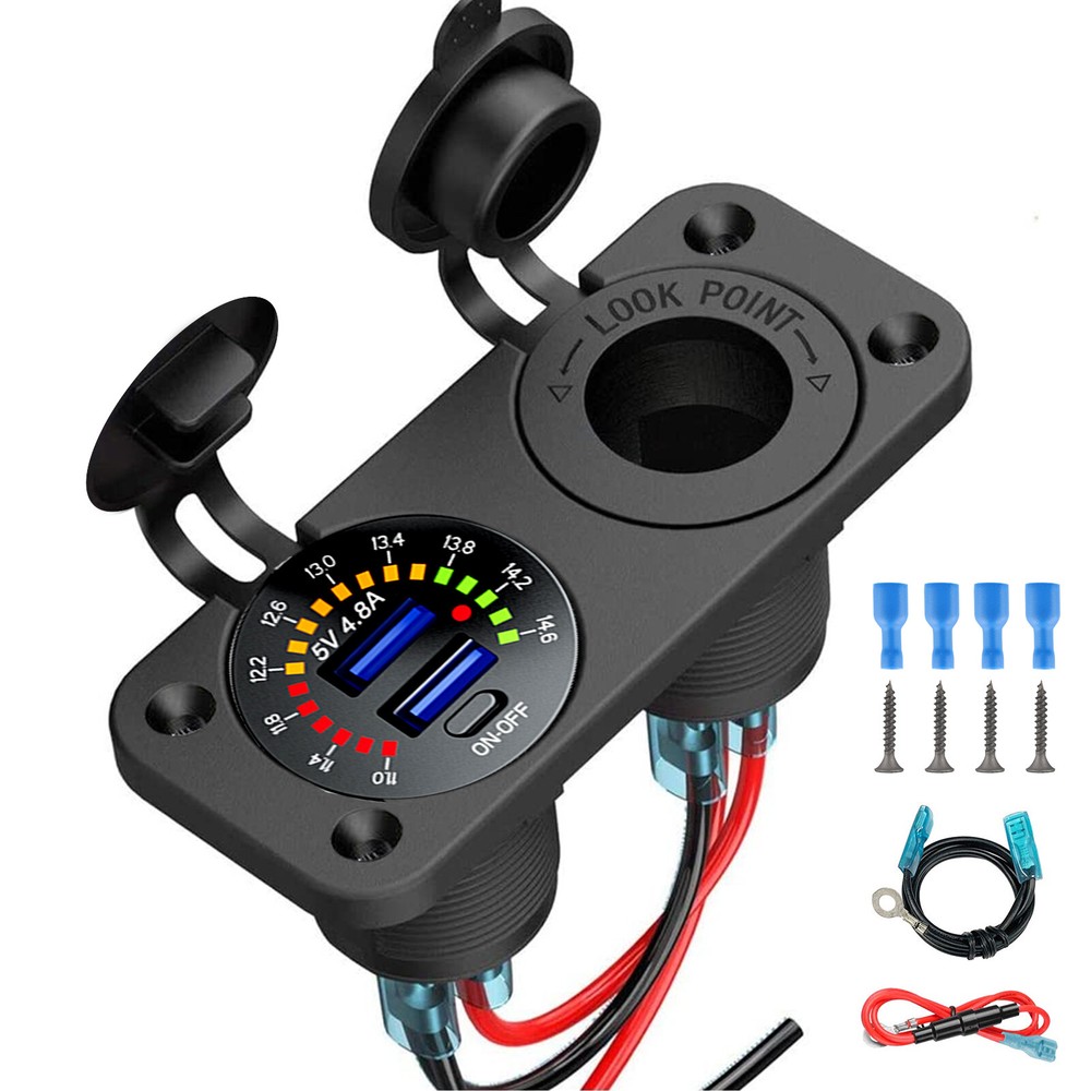 Dual USB Car Fast Charger Outlet, Cigarette Lighter Socket, Power Adapter Outlet