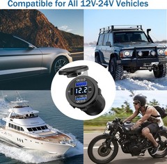 12V-24V PD+QC3.0 Dual USB Car Fast Charger Power Socket Outlet LED Voltmeter Lot