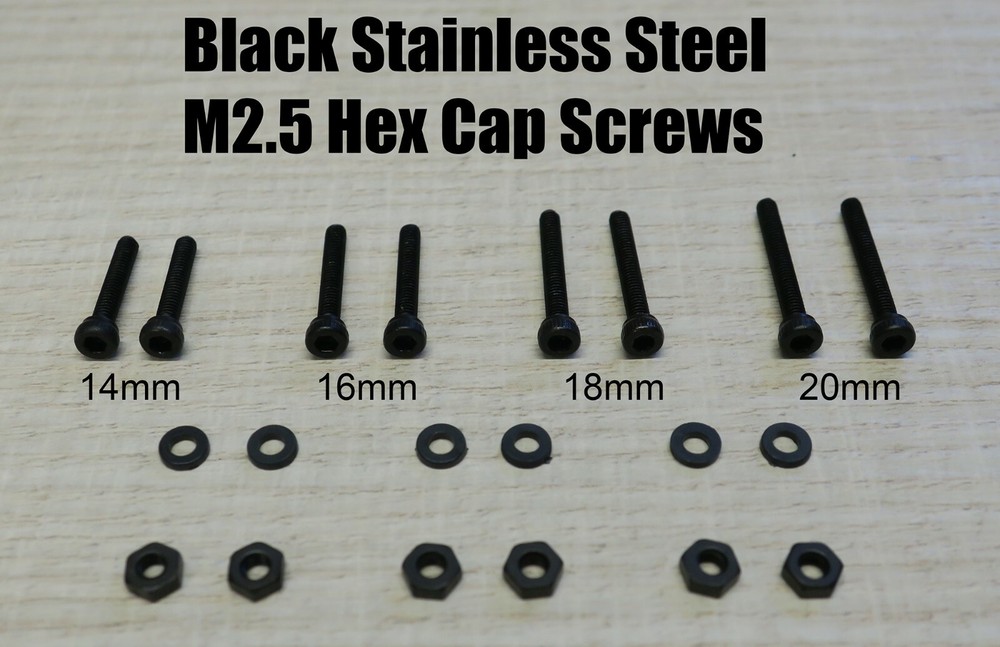 Black Phono Screw Kit M2.5 Hex Cap Stainless Steel for Cartridge Headshell 14-20