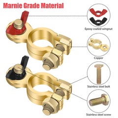 Brass Battery Terminal Positive & Negative Clamps Connectors For Marine Car Boat