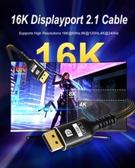 16K DisplayPort Cable 2.1 3.3FT DP 2.1 Cable 16K60Hz8K120Hz4K240Hz Support 80…