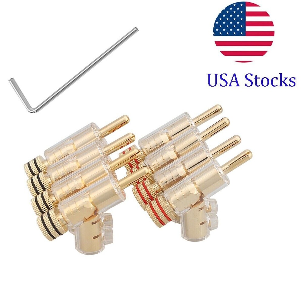 8Pcs 45 Degree Locking Banana Plug 24K Gold Plated Audio Cord Terminal Connector