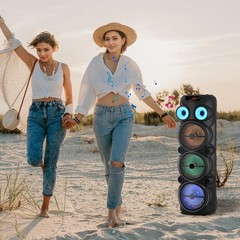 8000W Cylindrical Bluetooth Speaker w/ 3×8″ Woofers Karaoke Mic Heavy Bass Party