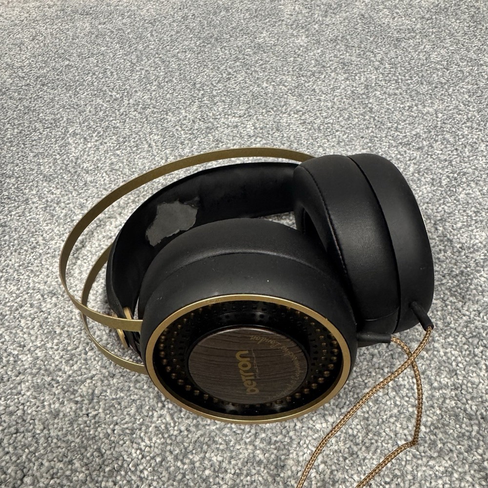 Betron Over-Ear Wired Headphones – Black & Gold with Wood Grain Design