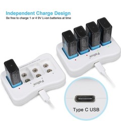 Pallus 9v Lithium Rechargeable Batteries 850mAh 9V Li-ion Batteries Charger Lot