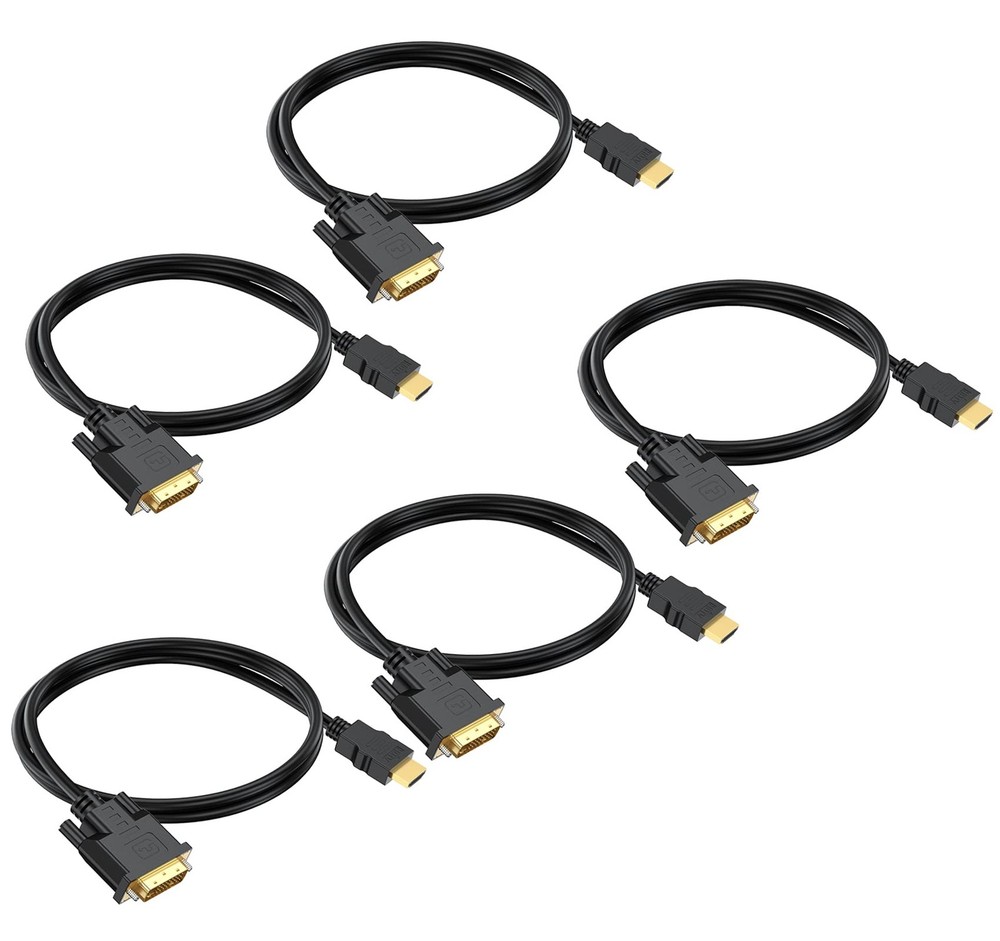 HDMI to DVI Cable 3ft 5-Pack, Bidirectional DVI-D to HDMI 19 Pin Cord Adapter…