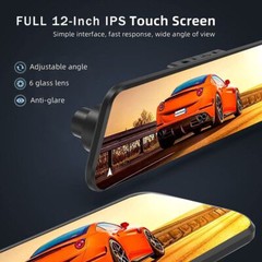4K 12″ Dash Cam Mirror GPS WiFi Voice Control Car Rear View Backup Dual Camera