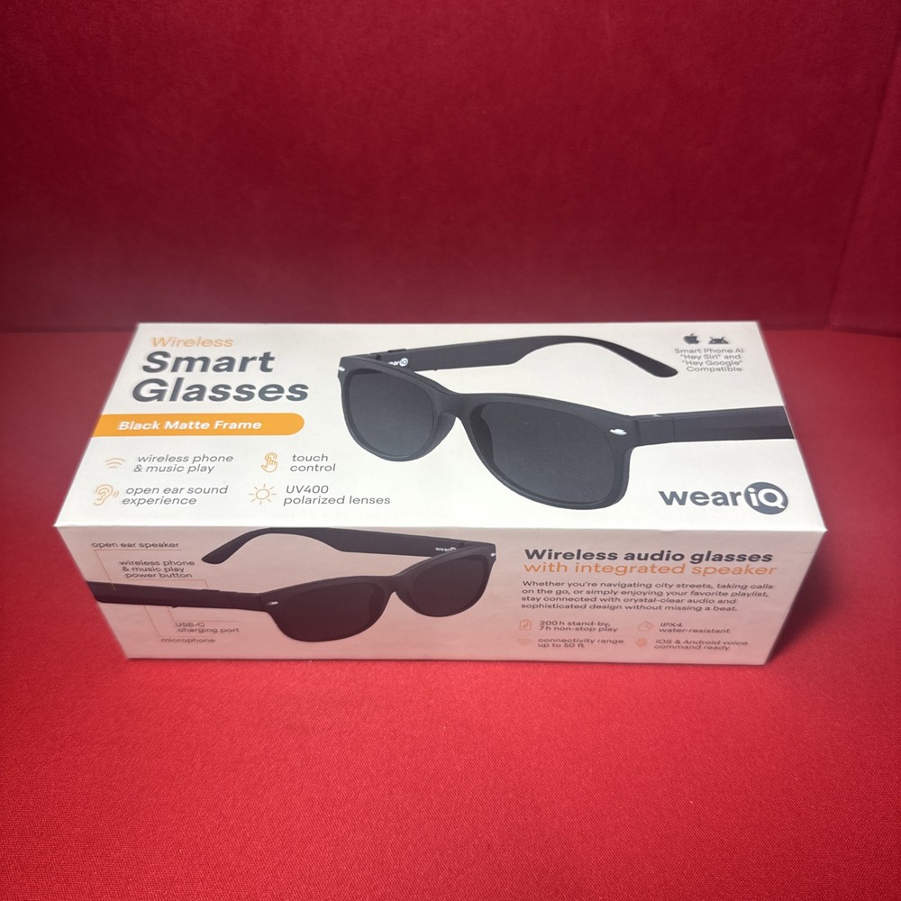 New WeariQ Wireless Smart Glasses Bluetooth, Black Polarized Lenses, Matte Frame