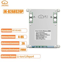 JK BMS JK-B2A8S20P 4S-8S 200A Li-ion LiFePo4 BMS w/ Active Balance BT/RS485 SAU