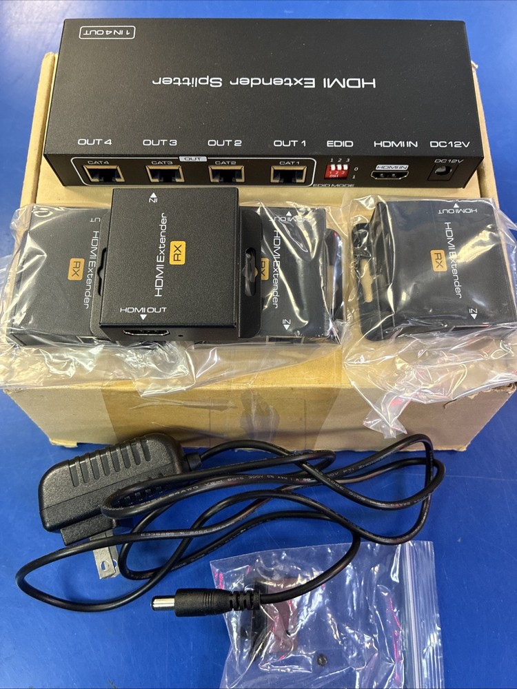 HDMI Extender Splitter Up to 165ft 1 in 4 Out Over Cat5e or 6 or 7 Repeater B…