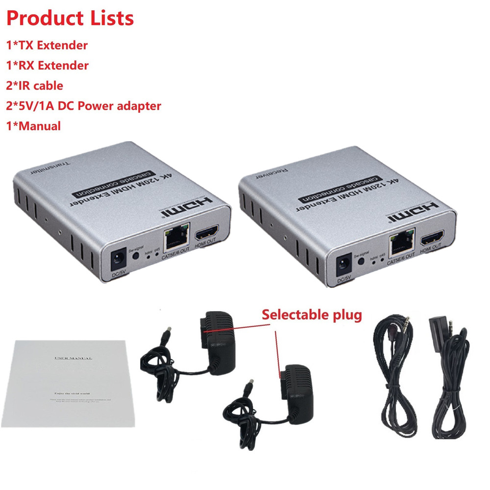 NEW HDMI 393ft/120m Extender over Cat 5e/6 Ethernet Converter Splitter 4k 1080p