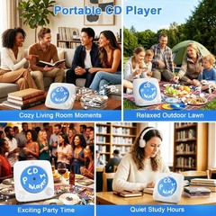 Portable Bluetooth CD Player with 1800mAh Battery, Wall Mountable, FM Radio, Spe
