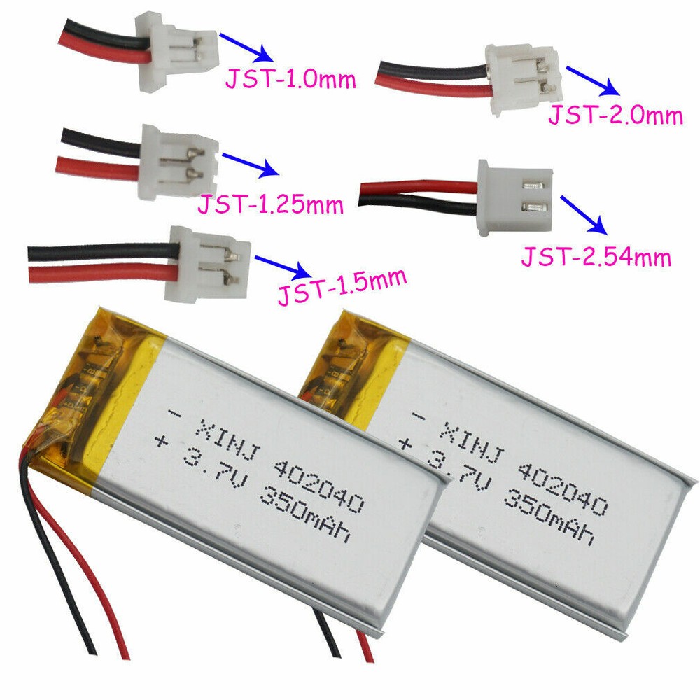 2pcs 3.7V 350mAh LiPo Battery 4mm Thick 402040 2pin JST-PH 1.0/1.25/1.5/2.0/2.54