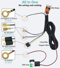 Universal Horn Wiring Harness Kit for 12V Vehicles, 2 Horn Splitter Converter