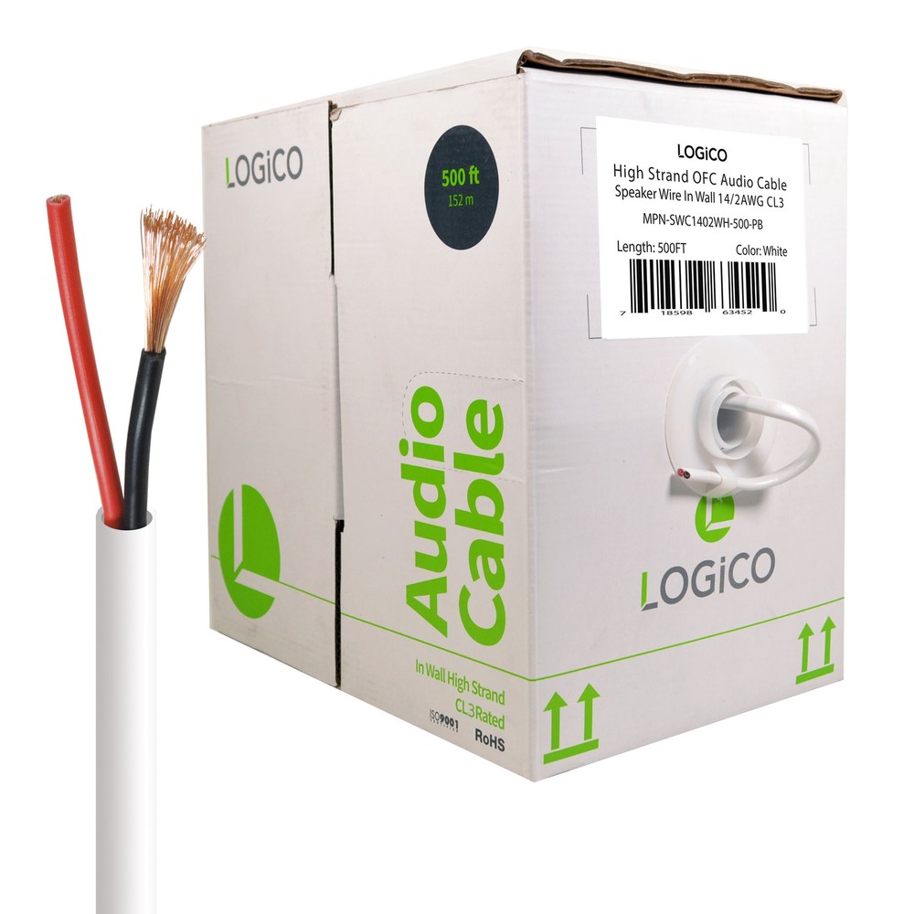 In Wall Audio Speaker Cable 14/2 Gauge/AWG OFC Pure Copper 500ft White