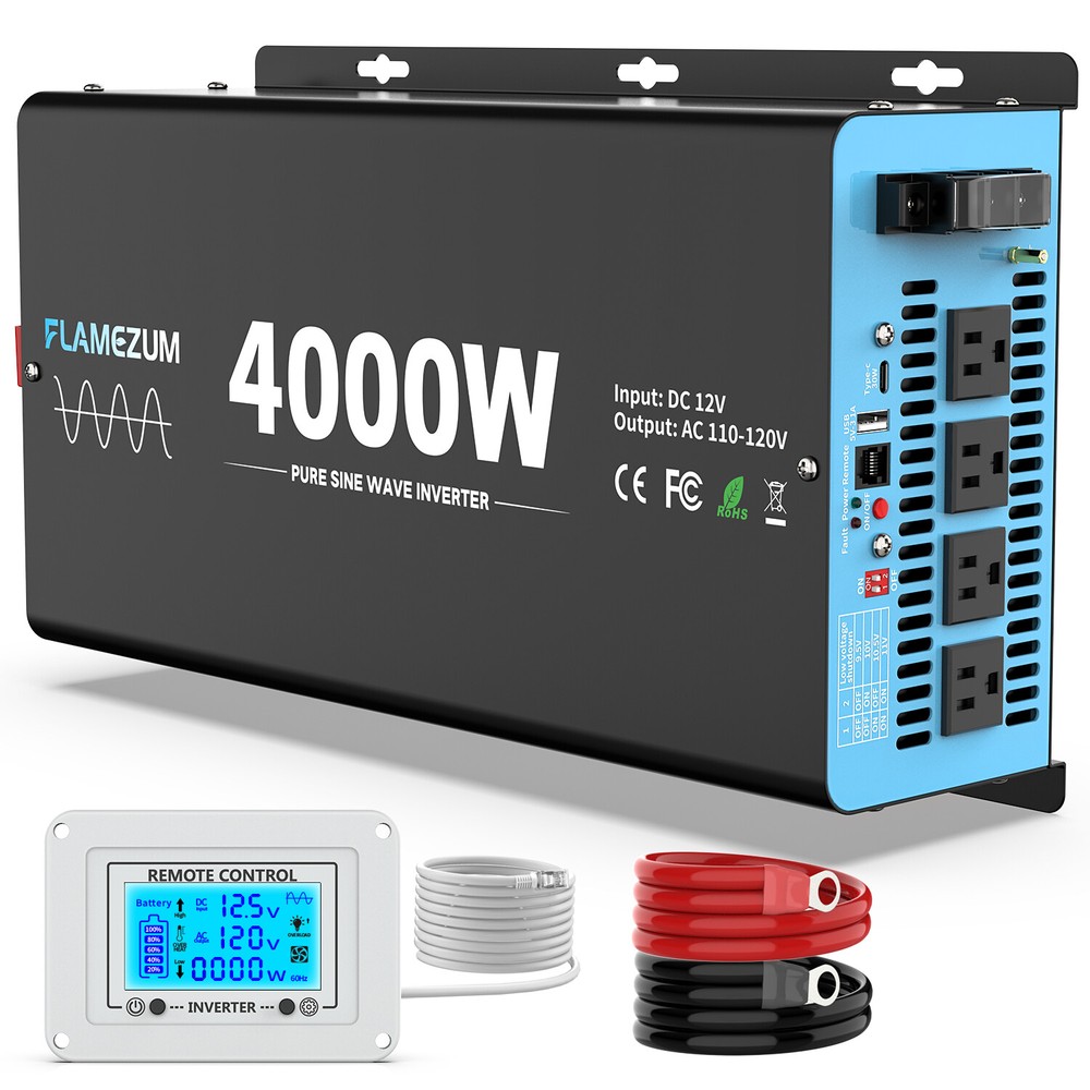 Pure Sine Wave Power Inverter 4000W 8000W 12V DC to 110 120V AC LCD Car Boat RV