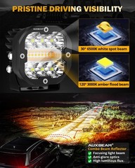 AUXBEAM 3″ LED Work Light Bar Strobe Flash Amber Pods Driving+Black Cover Shield