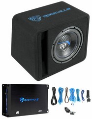 Rockville SK510 PACKAGE 10″ 1200w Loaded K5 Car Subwoofer Enclosure+DB11 Amp