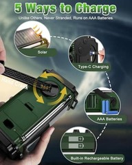 10000mAh/37000mWh Emergency Radio – Solar Radio – Hand Crank – Dark Green