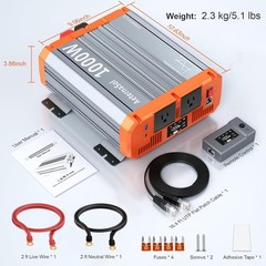 1000W Inverter Pure Sine Wave Power 12V to 110V/120V, 2 AC USB&Type-C 30W, 2 LCD