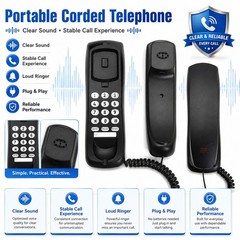 Mini Corded Landline Phone Desktop Wall Mount Telephone for Hotel Office Home US