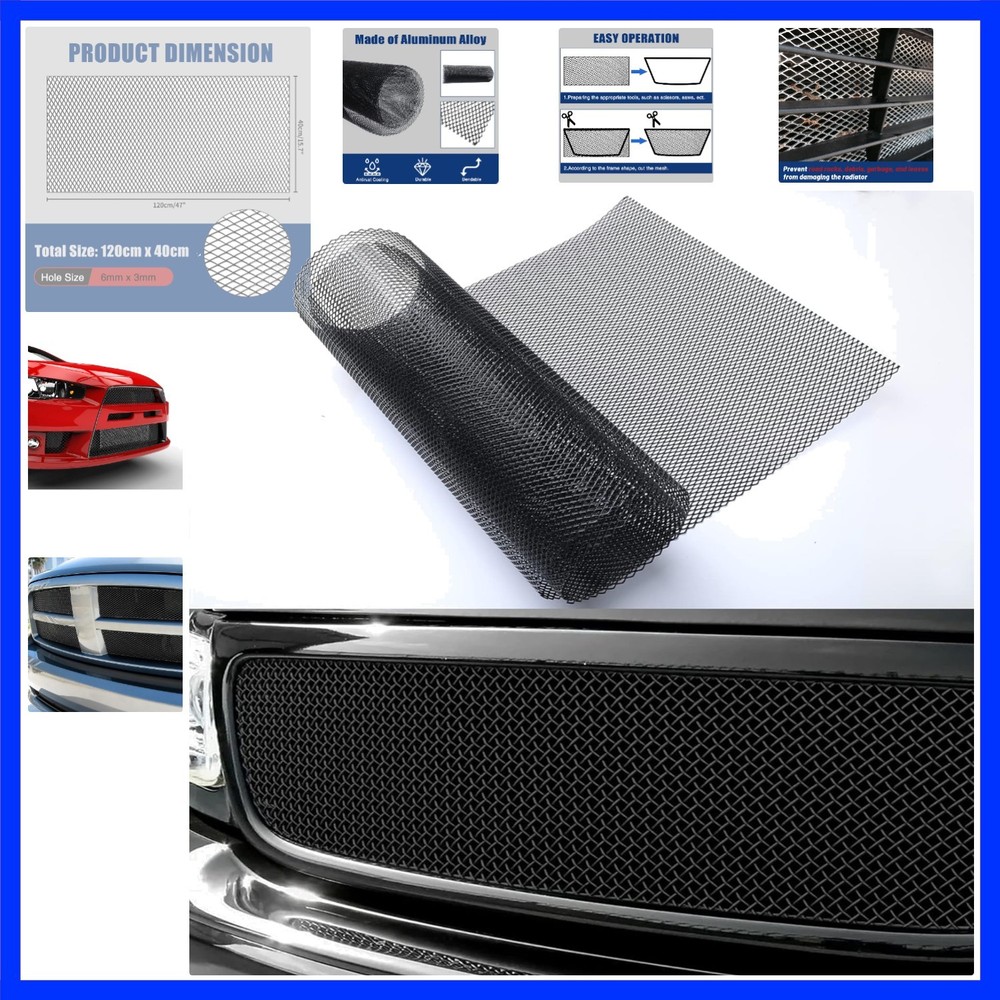 47″X16″ Universal Black Metal Mesh: Aluminum Alloy 3 x 6mm Rhombic Hole Car G…