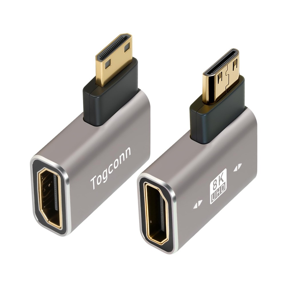 2-Pack 90° Mini HDMI to HDMI Right/Left L-Shaped Adapter 8K@60Hz 4K@120Hz Slim
