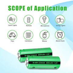 Pkcell 2/3AAA Solar Lights Batteries 1.2V Ni-MH Rechargeable Battery 4 pcs US