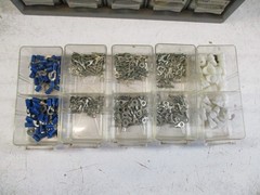 Lot of Small Vintage Electrical Connectors In Organizer Cabinet