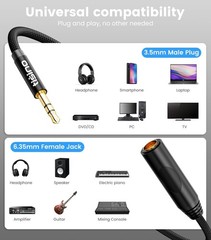 1/4 to 3.5mm Stereo Audio Adapter 1/4″ Female to 1/8″ Male 1ft Long Stereo