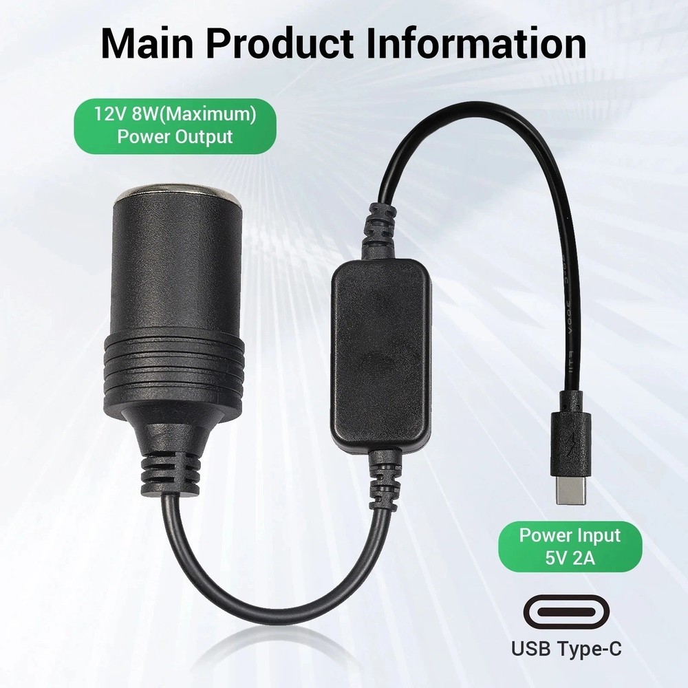 USB C Male to 12V Car Cigarette Lighter Socket Female Converter Adapter Power Ca
