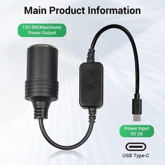 USB C Male to 12V Car Cigarette Lighter Socket Female Converter Adapter Power Ca