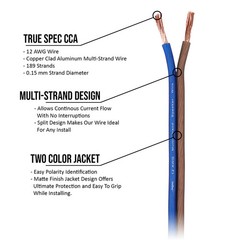 Skar Audio 12 Gauge CCA Car Audio Speaker Wire – 100 Feet (Matte Brown/Blue)