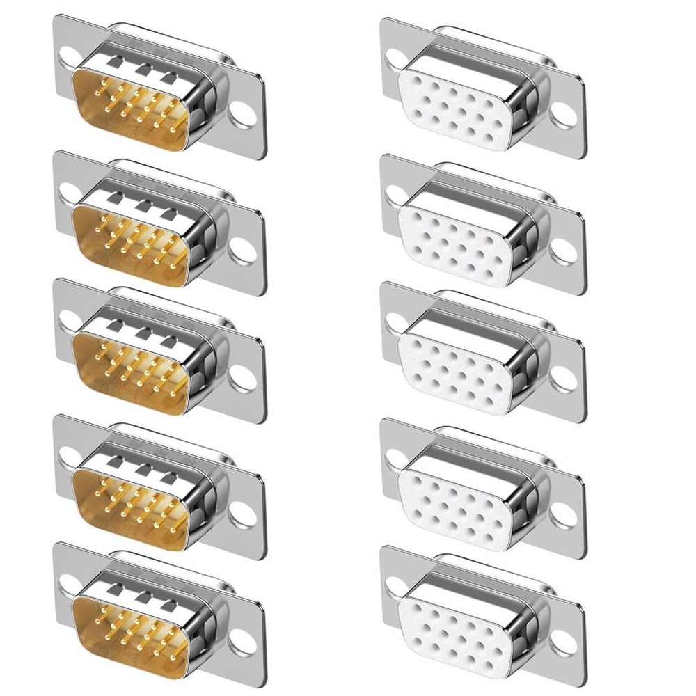 10PCS VGA DB15 3Row Solder Cup Connectors, 5 Male, 5 Female, D-SUB HD15