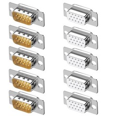 10PCS VGA DB15 3Row Solder Cup Connectors, 5 Male, 5 Female, D-SUB HD15