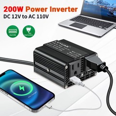 200W Car Vehicle Power Inverter DC 12V to AC 110V 120V Converter With 2USB Black