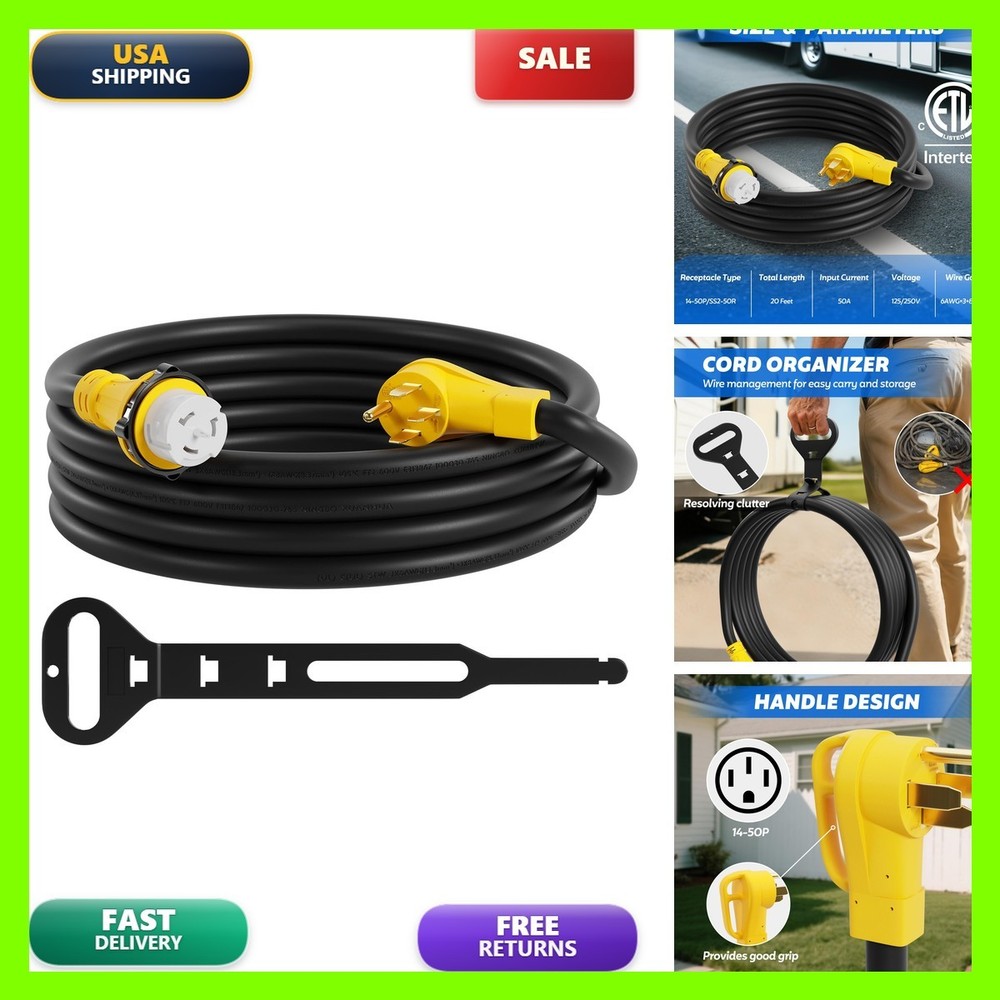 Fahkns 50A Generator Cord Cord Organizer 20 Ft 14-50P To Ss2-50R Power Cord