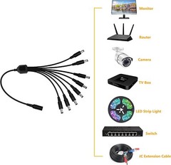 New DC 1 Female to 8 Male Power Splitter Cable for CCTV Surveillance System