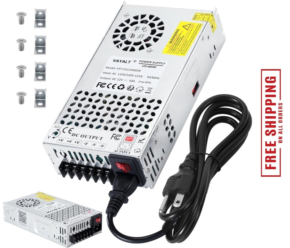 DC 12V 50A 600W Switching Power Supply, 110V/220V AC to DC Converter, Universal