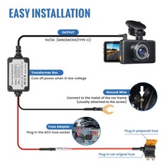 EWAY 3-in-1 Micro USB & Mini Type-C Dash Cam Hardwire Kit Car black