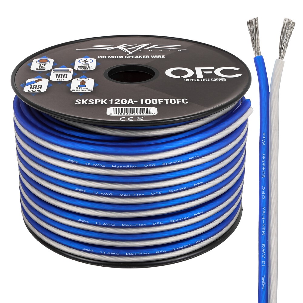 Skar Audio Elite 12 Gauge Oxygen-Free Copper Speaker Wire 100 Feet (Blue/White)