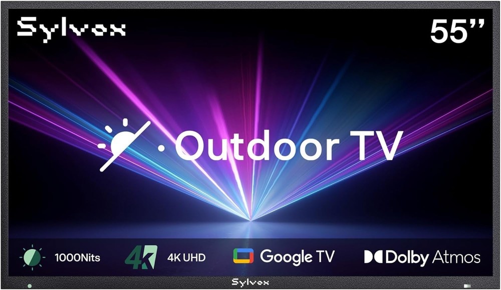 SYLVOX 55” Outdoor Smart TV IP55 Waterproof 1000nits Partial Sun Deck Pro 2.0+