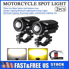 2x LED Motorcycle Spot Lights Auxiliary Headlight Driving Fog Lamp Yellow White