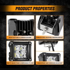 AUXBEAM 3″inch LED Driving Light Bar SPOT Pods Work Lamp & Black Cover Shield
