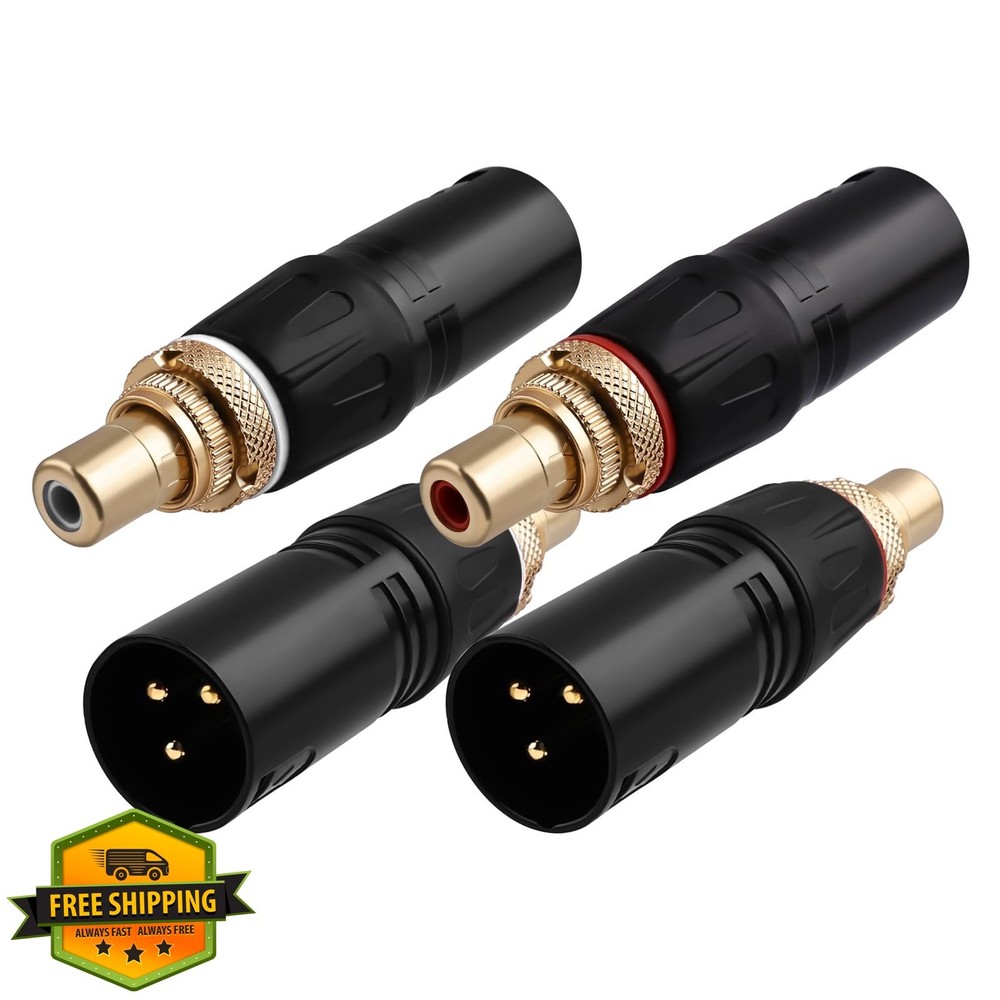 YYTCG 24K Gold Plated XLR to RCA Adapter (4-Count) – XLR Male to RCA Female H…