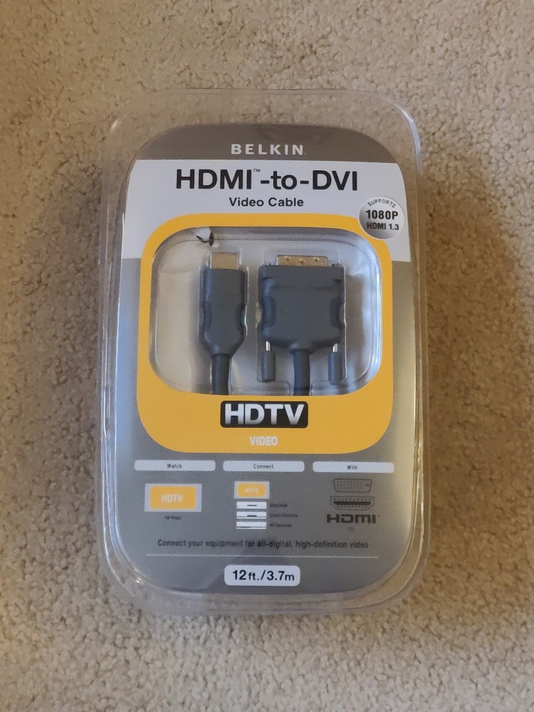 Belkin HDMI to DVI Video Cable – 12 Ft – 1080P HDMI – Gray